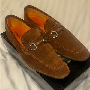 Magnanni Brown Suede Loafers with Silver Accents